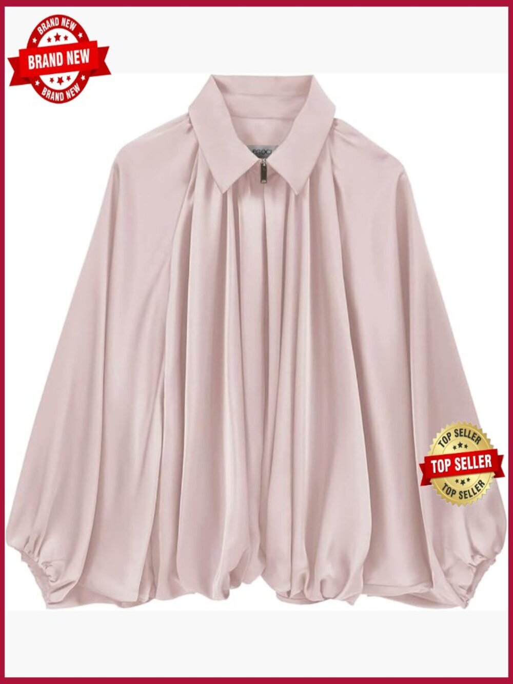 Oversized Satin Puff Sleeve Bomber Jacket Batwing Zip Up